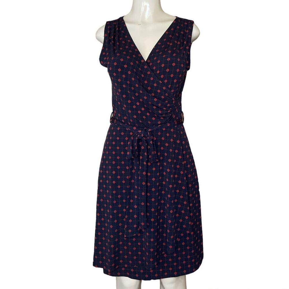 41 Hawthorn Sleeveless Surplice Neck Dress Navy Blue Red Size Petite Medium